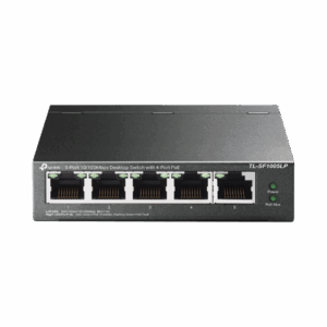 Switch PoE No Administrable de Escritorio / 5 puertos 10/100 Mbps / 4 puertos PoE af / Presupuesto 41 W / Modo extensor PoE hasta 250 metros / Calidad video prioritaria