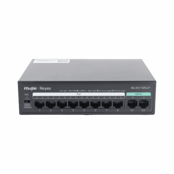 Switch PoE no administrado de 2 puertos Gigabit y 8 puertos 10/100 Mbps