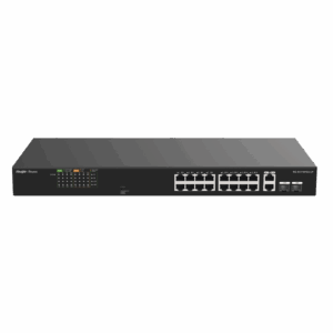 Switch PoE+ No Administrable Ideal para CCTV, 16 Puertos 10/100, 2 Uplinks Gigabit y 2 SFP, Carcasa Metálica