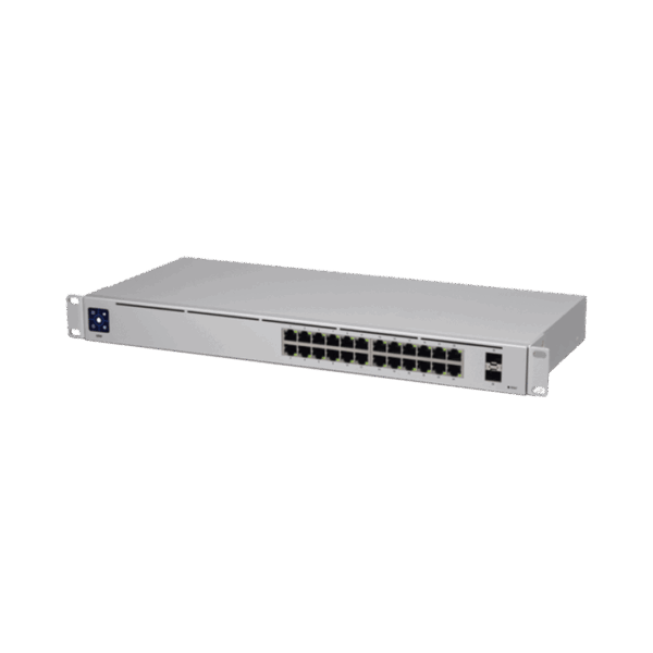 UniFi Switch USW-24, Capa 2 de 24 puertos 10/100/1000 Mbps + 2 puertos 1G SFP, pantalla informativa